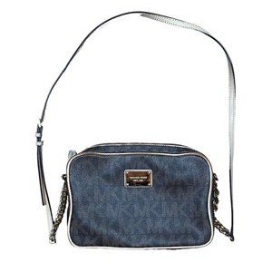 Michael Kors Brown Logo Saffiano Leather Gold Chain Jet‎ Set Small Crossbody